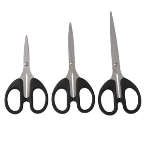 Three sizes of stainless steel multi-purpose scissors with ergonomic black handles