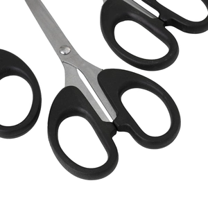 Multi-purpose stainless steel scissors with ergonomic black handles for office and DIY sewing