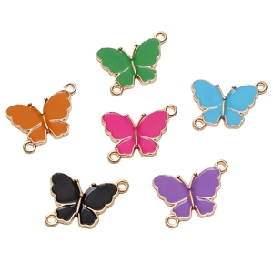 Colorful enamel butterfly charms in six vibrant colors with gold alloy double loops