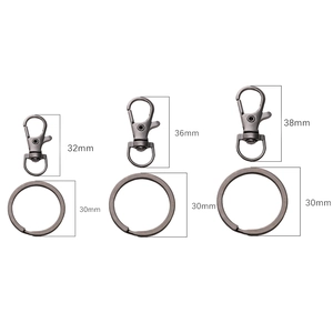 Zinc alloy keychain ring set in gunmetal grey finish with 32mm to 38mm lobster clasps