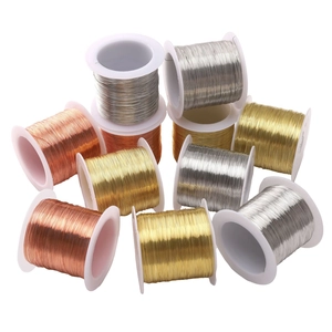Set of 10 rolls of colored copper jewelry wire in gold, silver and bronze for crafting