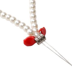 DIY pearl keychain accessory with red heart spring clip and durable silver wire