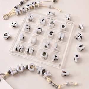 Silver large hole acrylic letter beads set A-Z with transparent storage tray for DIY jewelry