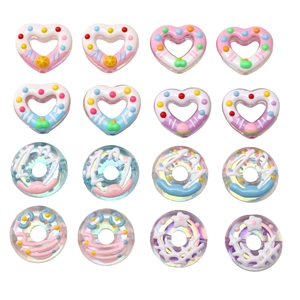 Colorful acrylic donut and heart beads with candy patterns for DIY jewelry making
