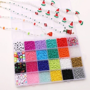 Kit DIY perles de rocaille avec boîte de 24 cases et breloques de fête pour bijoux