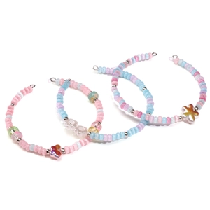 Set of three colorful 4x2.5mm glass cat eye bead bracelets with flower and star charms