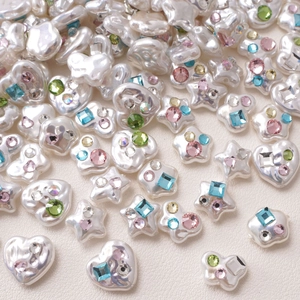 Cuentas DIY de perlas en forma de corazón y estrella con diamantes de color