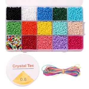 Kit de joyería DIY con cuentas de vidrio de 3mm en 15 colores, hilo y accesorios