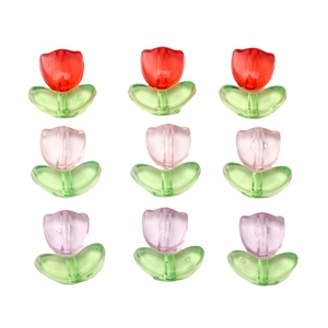 Acrylic tulip flower and leaf beads for DIY jewelry making set of 9 pieces