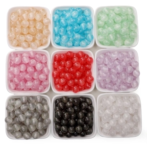 Vue à plat de perles rondes en résine pailletée 8-10mm en bols blancs pour bijoux DIY