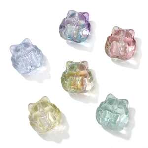Minimalist 18x18mm iridescent glass fox beads for DIY jewelry making, set of 6 colorful pieces