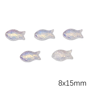 Macro view of 8x15mm rainbow AB plated starfish glass beads with iridescent finish
