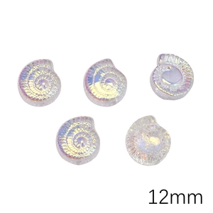 Macro shot of 12mm iridescent starfish shell beads with spiral texture for DIY jewelry