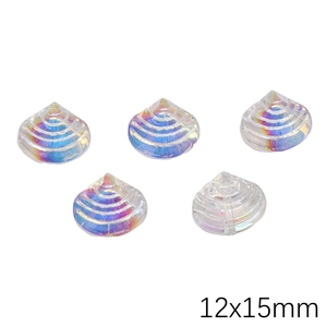 Macro shot of 12x15mm iridescent AB coated seashell glass beads for DIY jewelry making