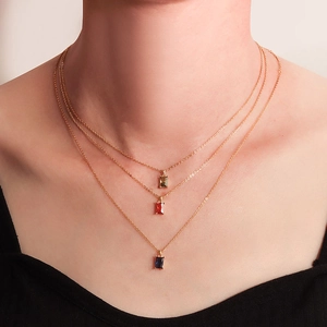 S925 Sterling Silver Birthstone Necklace For Women Rectangle Zirconia Lucky Stone Pendant Jewelry 18K Gold Plated Gift