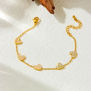 Minimalistisches Edelstahl Herz Anhänger Armband Für Damen Gold Überzogen Weiß Emaille Gliederkette Verstellbar Mode Schmuck