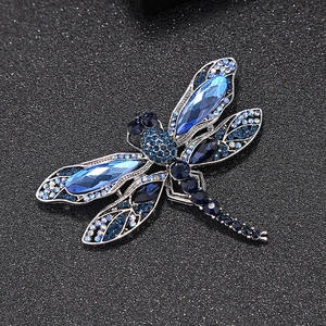 Broche Libellule en Alliage Vintage Avec Cristal Bleu Strass Élégante Broche Animalière pour Femme Mariage Banquet Fête Bijoux