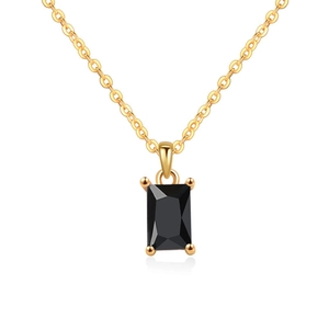 S925 sterling silver gold necklace with rectangle black gemstone pendant on white background