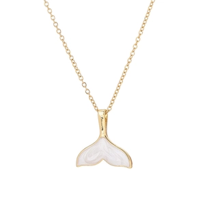 Elegant gold titanium steel necklace featuring a whale tail pendant with white marble texture