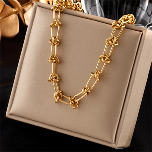 Gold plated titanium steel chain necklace with chunky geometric oval links for women