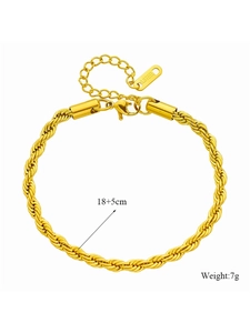 Gold stainless steel twisted chain bracelet with lobster clasp and extension link