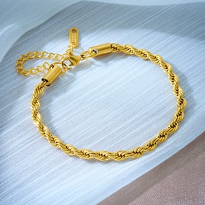 Elegant gold-plated stainless steel rope chain bracelet with lobster clasp for women