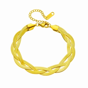 Three-strand woven gold snake bone chain bracelet with K18 stamp and lobster clasp