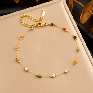 Bohemian Anklet Stainless Steel Colorful Bead Chain Minimalist Summer Beach Jewelry For Women