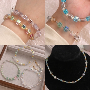 Handmade DIY colorful crystal bead jewelry set including necklace bracelets and earrings