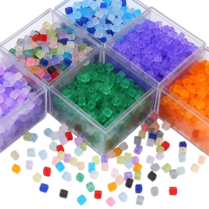 5mm frosted glass square beads set in various bright colors for DIY jewelry crafts