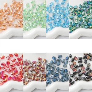 Faceted Oval Glass Beads For DIY Jewelry Making Iridescent AB Coating Loose Beads For Handmade Bracelets Necklaces Clothing