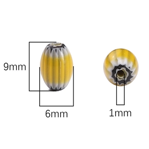 Vintage Millefiori oval glass beads with yellow stripes for DIY jewelry making 9x6mm