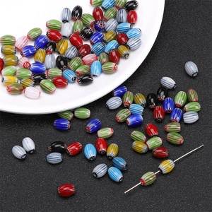 Colorful Millefiori oval glass beads for DIY jewelry with striped pattern and star detail