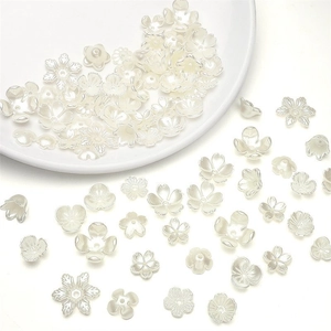 Pearlescent white ABS flower petal beads set for DIY jewelry and accessory making