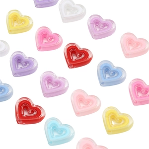 Colorful acrylic heart beads in double-layered candy colors for DIY jewelry making