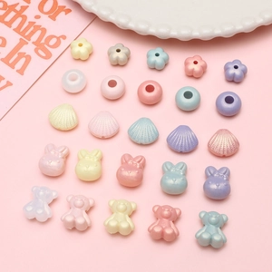 Perles en acrylique macaron en formes de fleurs, lapins et ours pour bijoux DIY