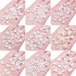 Pearlescent white ABS flower petal beads set in various shapes for DIY jewelry making