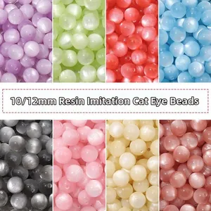 Polished 10/12mm cat eye resin beads in assorted vibrant colors for DIY jewelry making