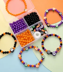 Kit perles acryliques Halloween pour bijoux DIY avec citrouilles et cordon élastique