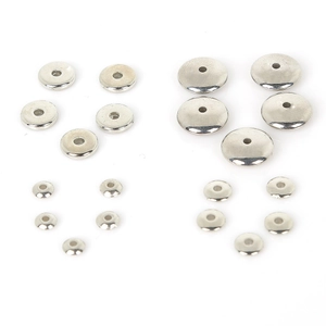 Set of silver CCB saucer spacer beads in four sizes for DIY jewelry making and crafts