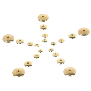 Polished 18K gold plated CCB plastic saucer spacer beads in various sizes on white background