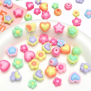 Colorful macaron acrylic beads set with heart flower and star shapes for DIY jewelry