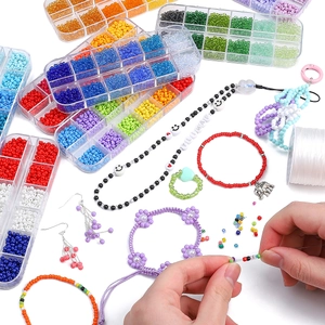 Kit de perles DIY 3mm avec 12 compartiments pour création de bijoux et fil élastique