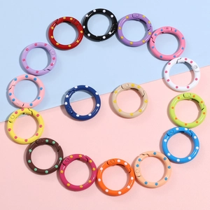 25mm Alloy Polka Dot Round Spring Buckle Drip Oil Enamel O-Ring Clasp DIY Jewelry Findings Keychain Accessories For Bag