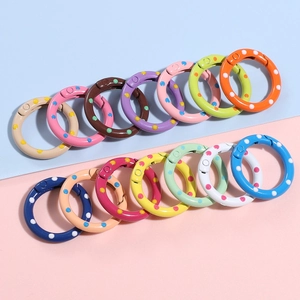 Polka dot 25mm alloy O-ring spring clasps in colorful finishes for DIY keychains