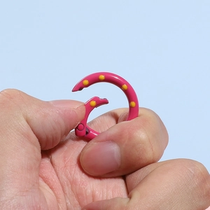 25mm pink polka dot alloy spring ring clasp for DIY keychain and jewelry making