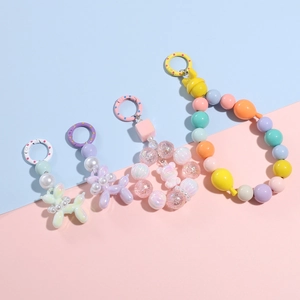 Colorful 25mm alloy beaded keychains with balloon dog and cartoon bear charms