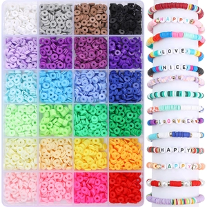 24-grid polymer clay heishi beads kit with alphabet charms for DIY jewelry making