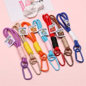Porte-clés en Nylon Tressé Avec Mousqueton en Alliage Corde Multicolore Anneau de Clé Pendentif de Sac Sangle Anti-perte Femme Homme