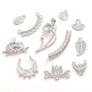 Silver lotus and moon Chinese style charms set for DIY jewelry making accessories